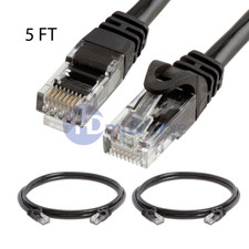 2x 5FT CAT6 Cable Ethernet Lan Network CAT 6 RJ45 Patch Cord Internet Black