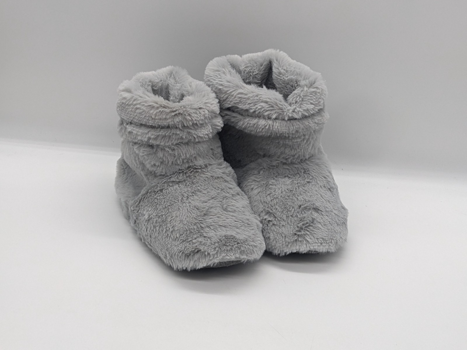 Microwaveable slipper boots lavender scent warm up adults UK 4-6 faux fur grey