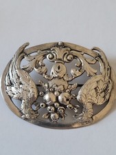 Antike 800er Silber Brosche um 1900 zwei Papageien mit Fruchtschale-Historismus