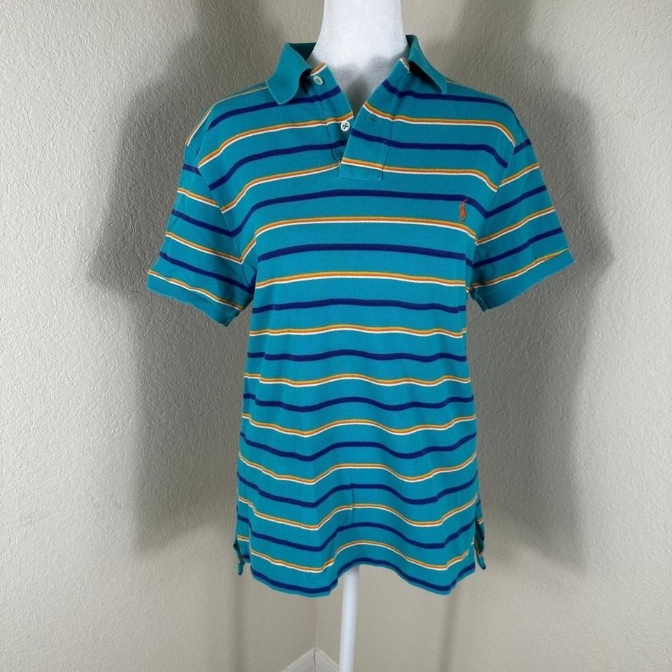 Polo Ralph Lauren VTG Striped Polo Shirt Womens S Blue Preppy Heritage Corpcore