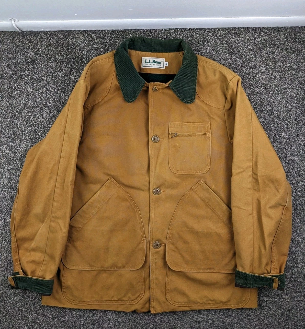 VTG LL Bean Freeport Jacket Canvas Chore Barn Corduroy Collar Wool Lined Mens 44