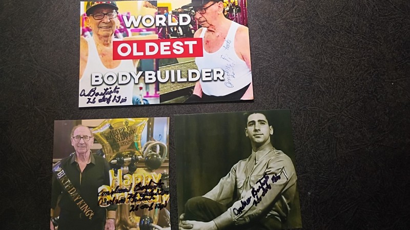 ANDREW BOSTINTO 3 Hand Signed Autograph PHOTO S -100 YR OLD BODYBUILDER & WWII
