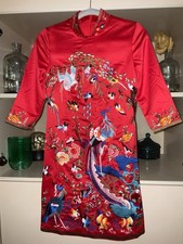 Cheongsam Qipao Satin Embroidered Red Dress Women  s S