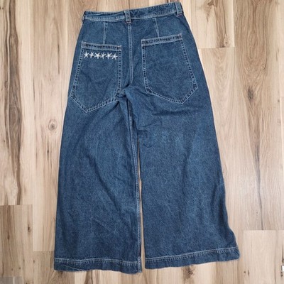 A LAB Digital Jeans Womens 14 Blue Denim Wide Leg Baggy Y2k Rave 32''