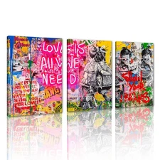 Street Graffiti Wall Art Banksy Canvas for Bedroom Street Graffiti Artwork Ab...