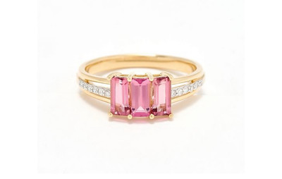 Vault Discoveries 14K Gold Pink Tourmaline Baguette 3 Stone Ring (QVC $1,949)