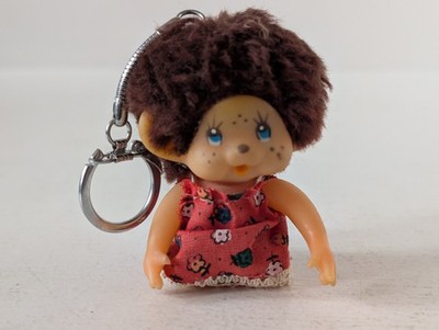 Vintage Monchhichi Girl In Red Dress Keychain 70's Sekiguchi 7 cm 2,7'' Rare