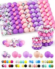 100 PCS Silicone Beads 9mm 15mm Pink Purple Mix 5 Colors for Keychains DIY