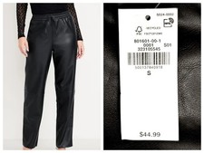 NWT 44.99 SZ SMALL Jet-Black Faux Leather Old Navy High Waist Drawstring Pants