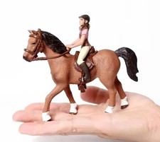 Brown Horse Female Rider Animal Figure Toy PVC Doll Small Figurine Birthday
