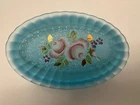 Fenton  Trinket Box Art Glass Turquoise Aqua Azure Blue Hand Painted  Oval