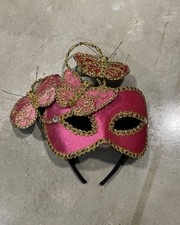Butterfly Pink And Gold Masquerade Mask Carnival Mardi Gras w/ Headband NWOT