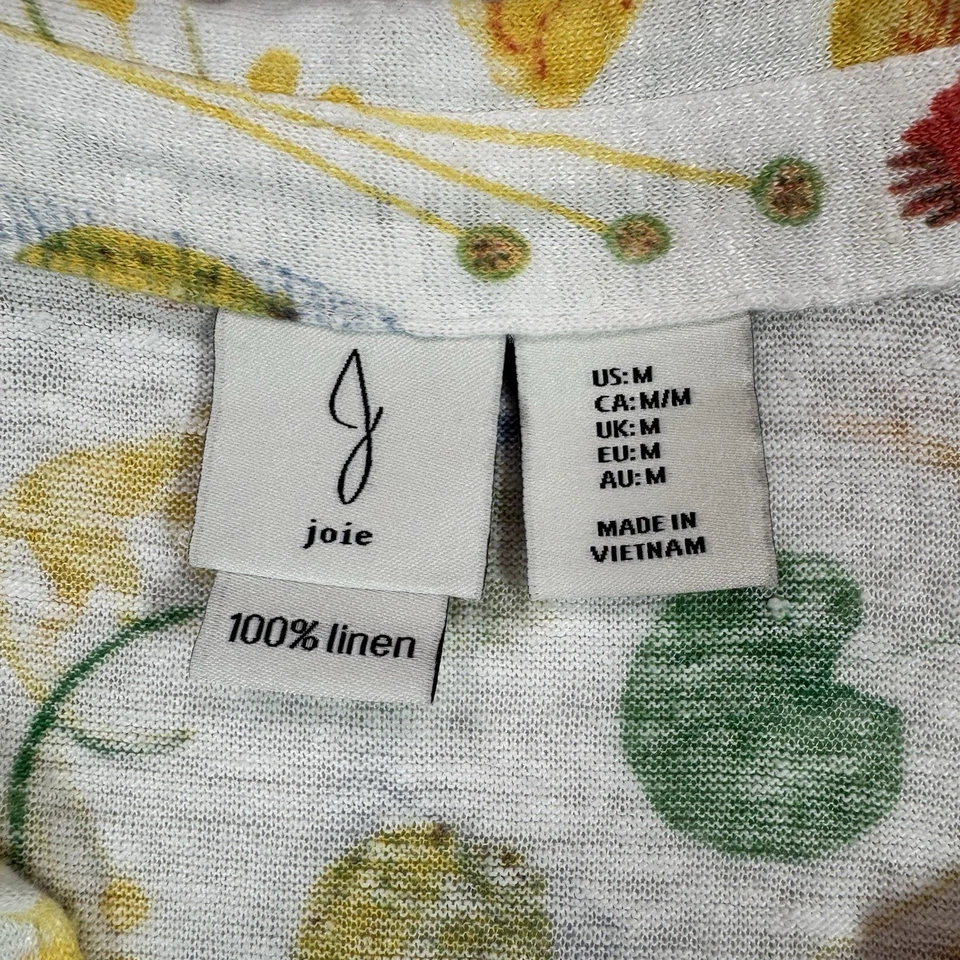 Blusa botánica Joie 100 % lino estampado floral talla M blanca multicolor Foto 3 de 4