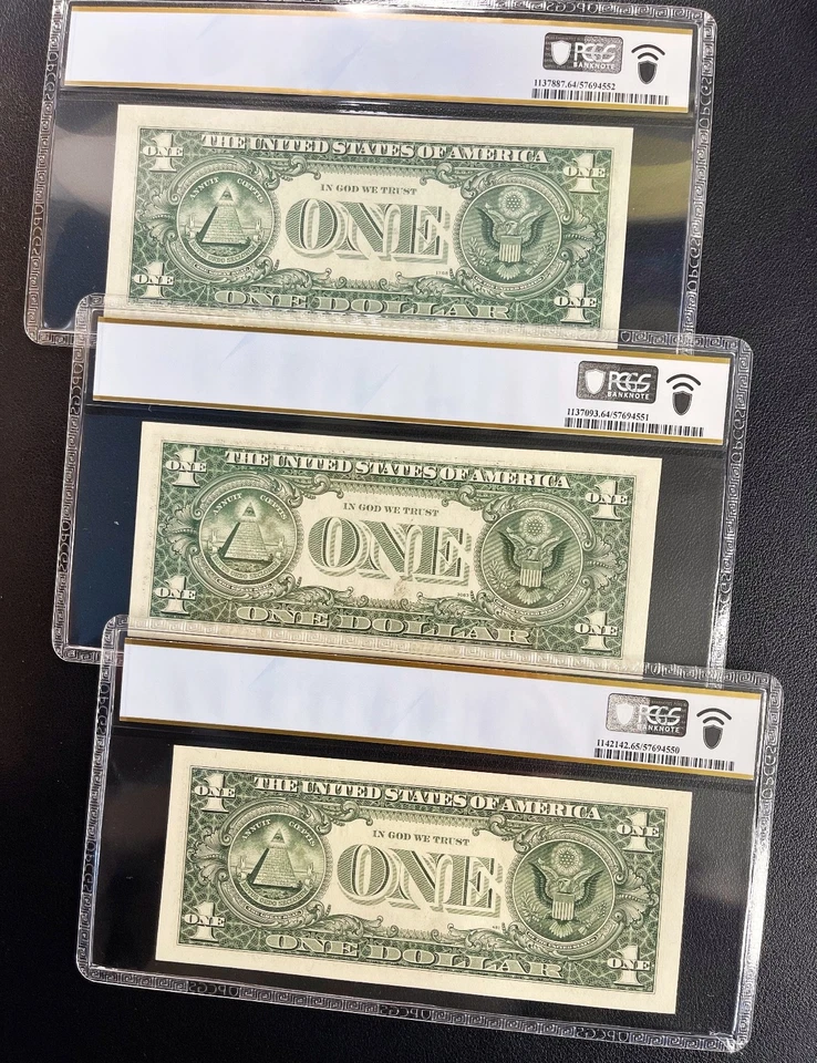 Lot (3) 1974 1977A 1988A $1 FRN "Matching Low Serial # 505" PCGS 64 PPQ 65 PPQ - Image 3 of 3
