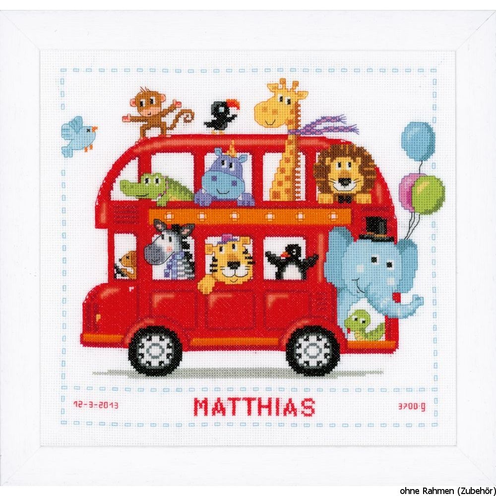 Vervaco Birth Record Funny Bus Counted Cross Stitch Kit, Multi-Colour, PN-0147691 - Image 2