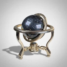 Vintage Kalifano Onyx Gemstone Desk Globe w/ Brass Armillary & Meridian