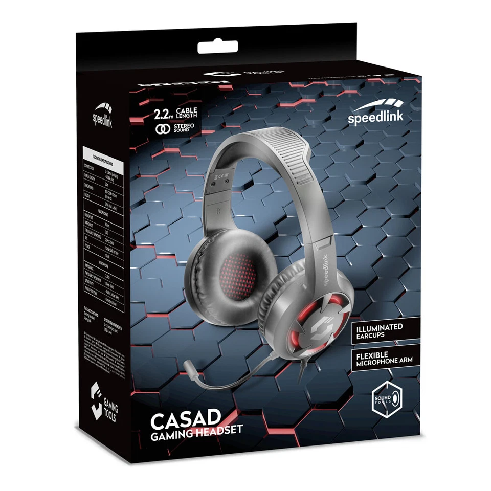 SPEEDLINK Casad Stereo PC Gaming Headset Microphone 2.2m Cable Black/Red - Image 4 of 4