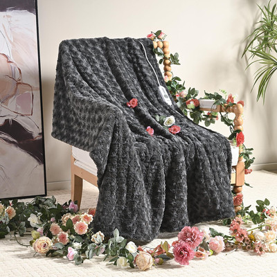 Electric Heated Throw 50''X 60'', Rose Flower Patterns Faux Fur & Soft Sherpa, 4 H