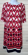 Eliza J Sz 6 Pink Black 3/4 Sleeve Geometric Stretch Sheath Dress EUC