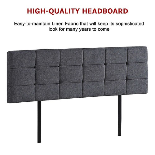 Linen Fabric King Bed Deluxe Headboard Bedhead Bedroom Furniture - Grey - Picture 5 of 6
