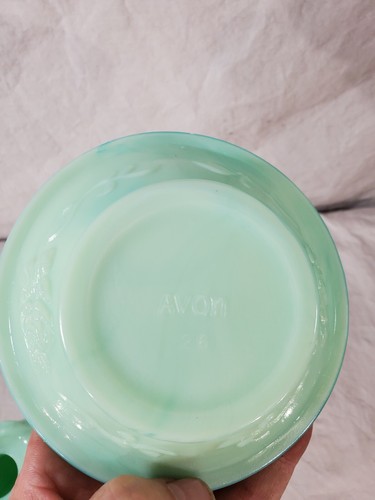 Vtg 1979 Avon Victoriana Green Marbled Glass Miniature Pitcher & Bowl NO stopper - Picture 6 of 8