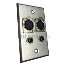 2 Port XLR  Dual 1/4" Stereo Female Jacks Stainless Steel Mic Audio Wall Plate
