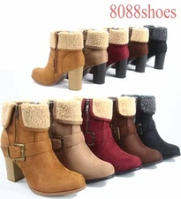Women's Fashion Buckle Cuff Combat Chunky Heel Ankle Booties Size 5 - 10 NEW