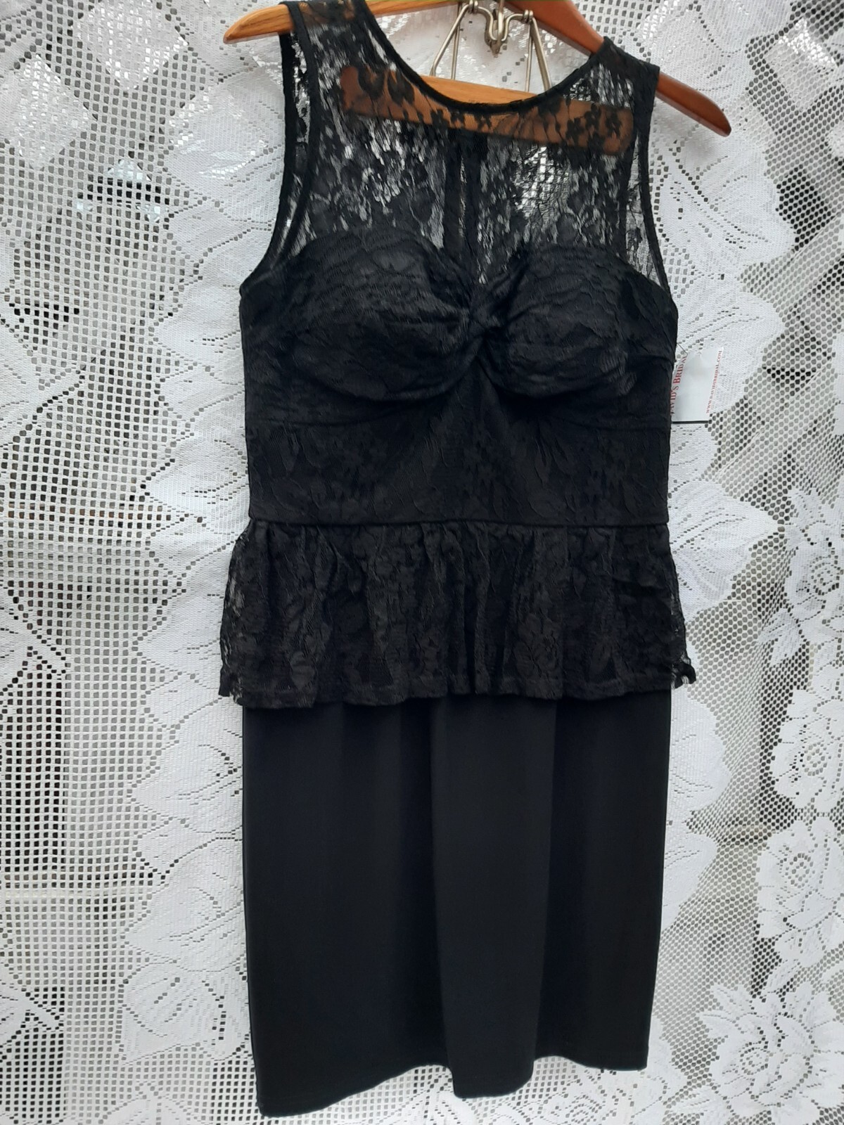 night way dress size 10 black lace sheer peplum formal evening party cocktail
