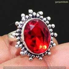 Garnet Glass Gemstone Handmade Ring Jewelry US Size- 6.75 GR-31732