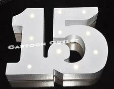 # 15 WHITE WOOD LARGE 5" TABLE SIGN LED LIGHTS DECORATION QUINCEANERA HANGING