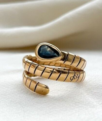 Pear Cut Blue Lab Created Diamond Stylish Snake Shape Ring 4 Husband 925 Silver