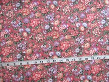 1 1/2 yd of 100 Cotton Fabric Dark Mauve with Various Flowers by Cranston