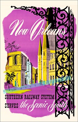 New Orleans 1950 Scenic South Southern Pacific Vintage Poster Print Travel Art