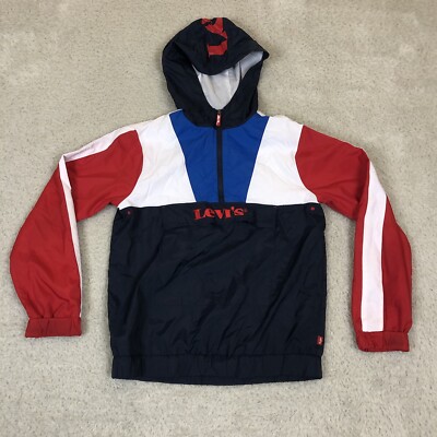 Levis Jacke Kinder Jugend 14A 164cm Colourblock Pullover 1/4 Zip Spellout Retro