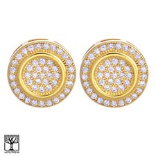 Men's Brass 14k Gold Plated 11 mm Flat Round Screw Back Stud Earrings BE 046 G