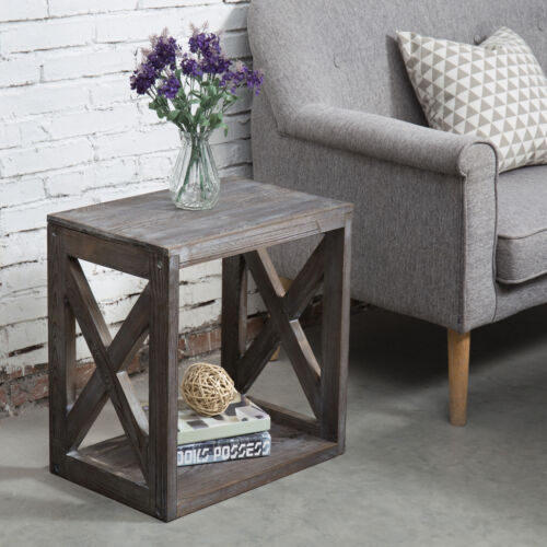 MyGift Vintage Gray on Brown Wood Rectangular Living Room Side End Accent Table - Picture 3 of 7