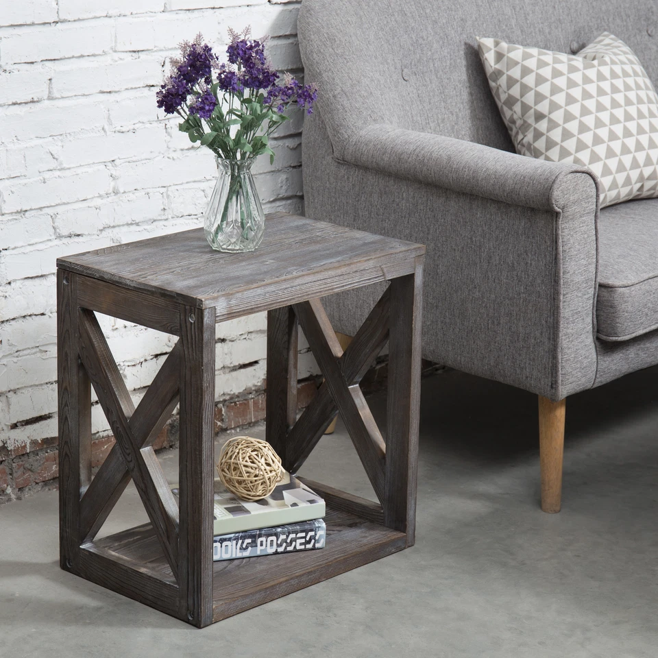 MyGift Vintage Gray on Brown Wood Rectangular Living Room Side End Accent Table - Image 3 of 4