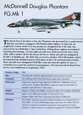 McDonnell Douglas Phantom Jet Picture Aircraft Out of Print Spec Sheet    