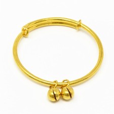 NYJEWEL 24k 9999 Yellow Gold Bell Charm Baby Bangle Bracelet 4.5" Make Sound