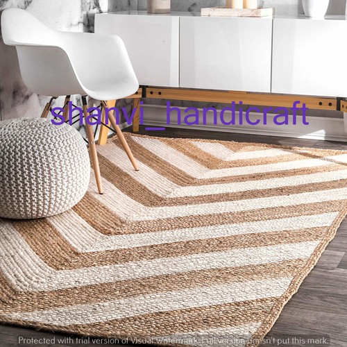 Handmade Natural Indian Braided Rectangle Shape Area Rug Jute Yoga Floor Rug Mat - Photo 1/4