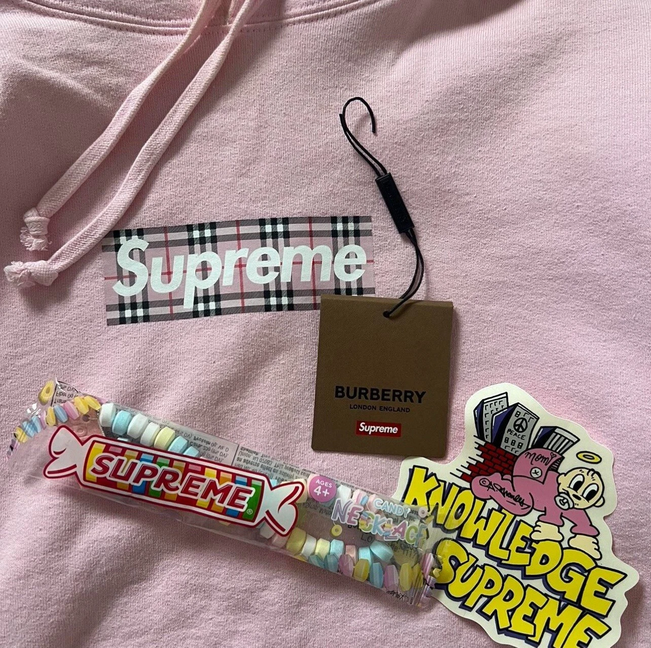 felpa con cappuccio supreme x burberry