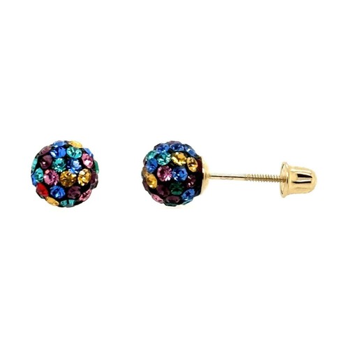 14K Yellow Gold Round Crystal Ball Screw Back Stud Earrings 10 mm - Picture 27 of 27