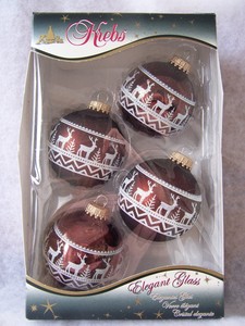 Box Of 4 Glass Christmas By Krebs Ornaments Reindeer Deer Pine