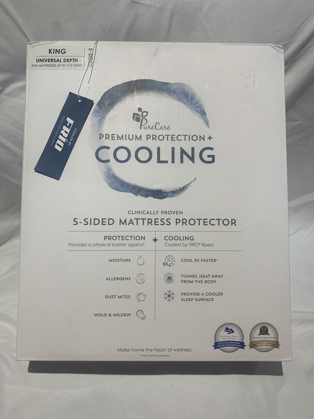 Purecare Cooling Frio Rapid Chill Mattress Protector 5 Sided King NIB