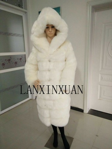 Women's Luxury Mink Fur Collar Hooded Fox Fur Long Thicken Coat Outwear Parka N - Picture 9 of 21