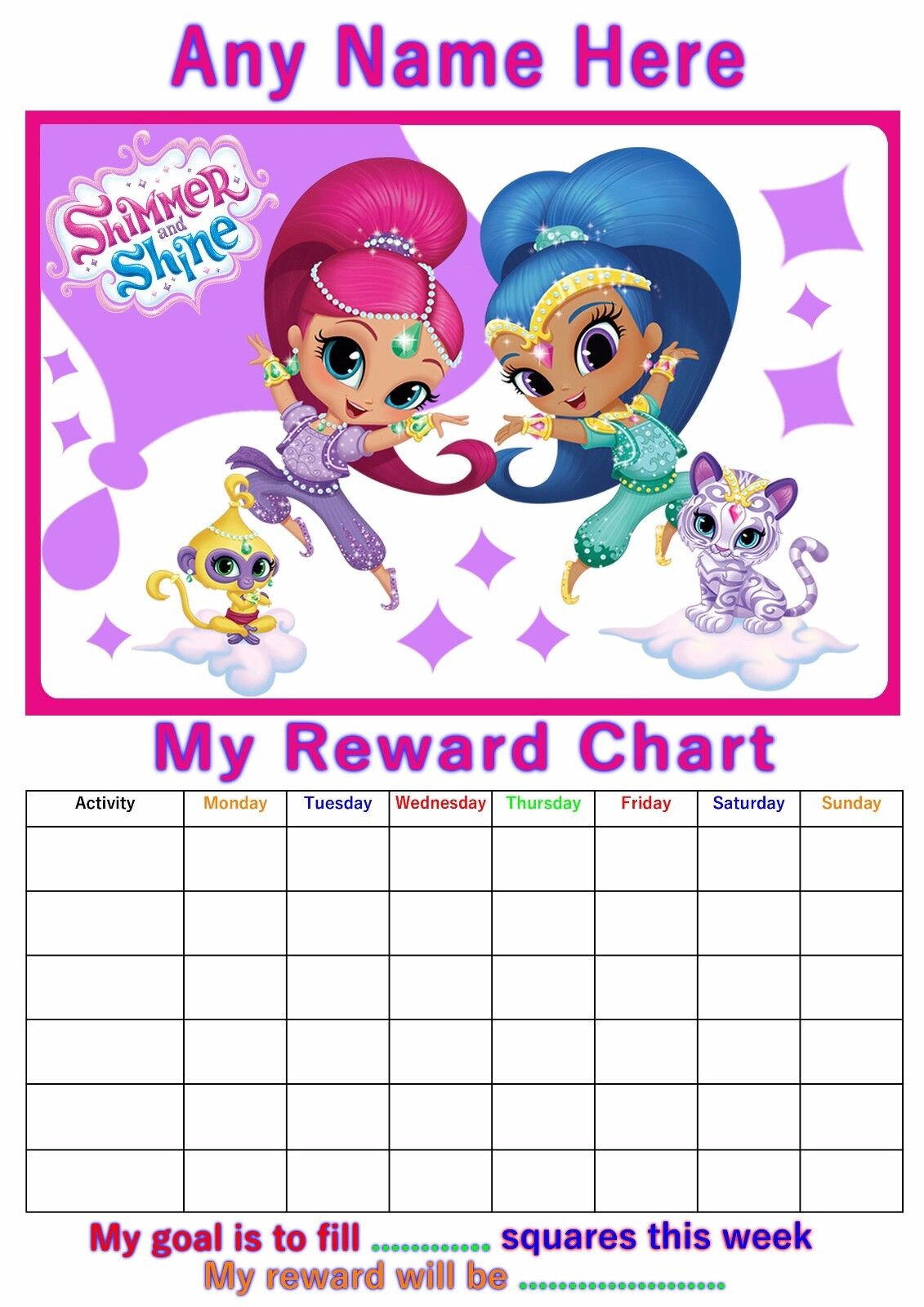 Shimmer And Shine Sticker Chart