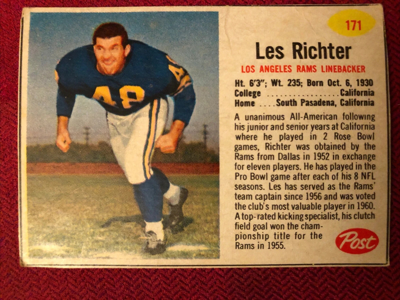 Les Richter trading card
