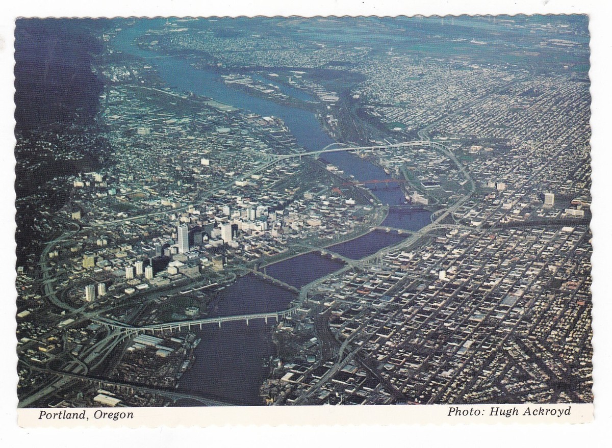 c1975 PORTLAND OREGON AERIAL WILLAMETTER RIVER ROSS ISLAND VINTAGE