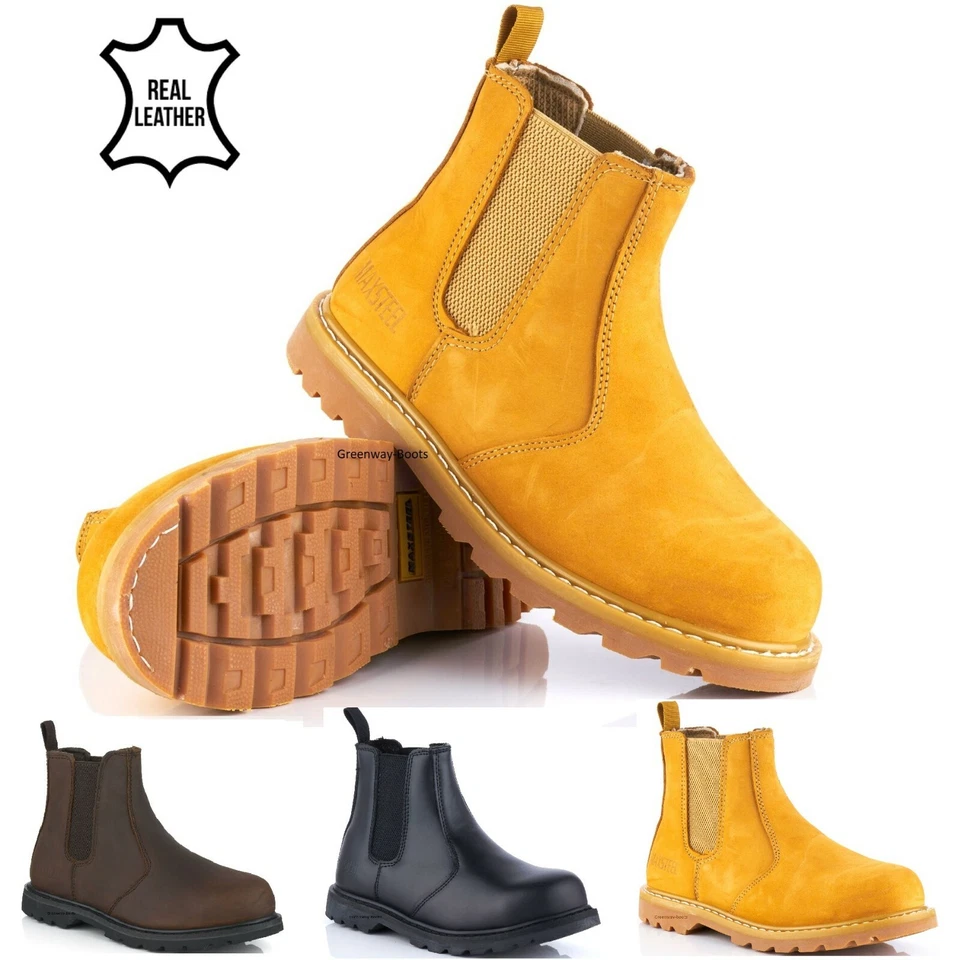 MAXSTEEL MENS LEATHER SAFETY WORK CHELSEA DEALER ANKLE BOOTS STEEL TOE CAP SHOES SIZE UK