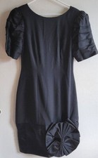 Vintage Dress Size 8 Char Black with Big Ribbon Sheath Short Sleeve Lined Formal
